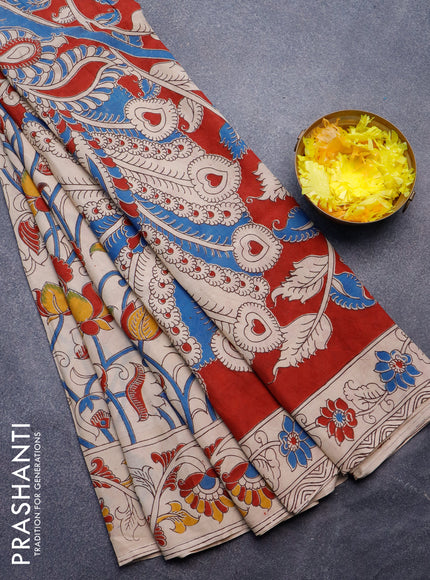 Kalamkari semi silk saree beige with allover prints and printed border