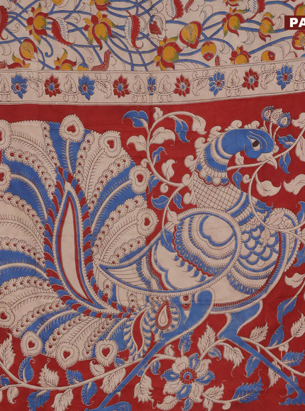 Kalamkari semi silk saree beige with allover prints and printed border