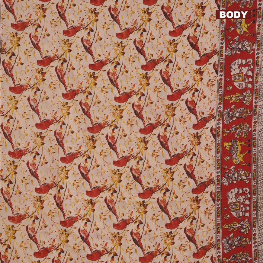 Kalamkari semi silk saree beige and maroon with allover prints and printed border