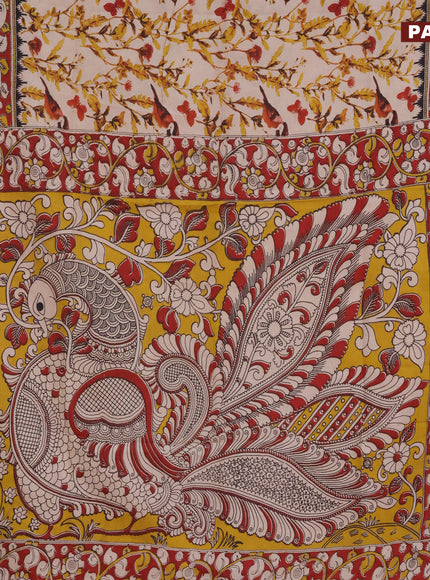 Kalamkari semi silk saree beige and maroon with allover prints and printed border