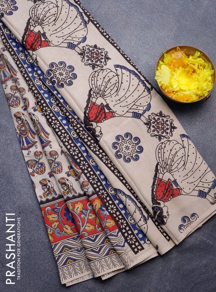 Kalamkari semi silk saree beige and red with allover prints and printed border