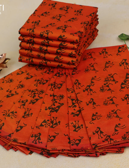 Block printed blouse bits orange - pack of 10