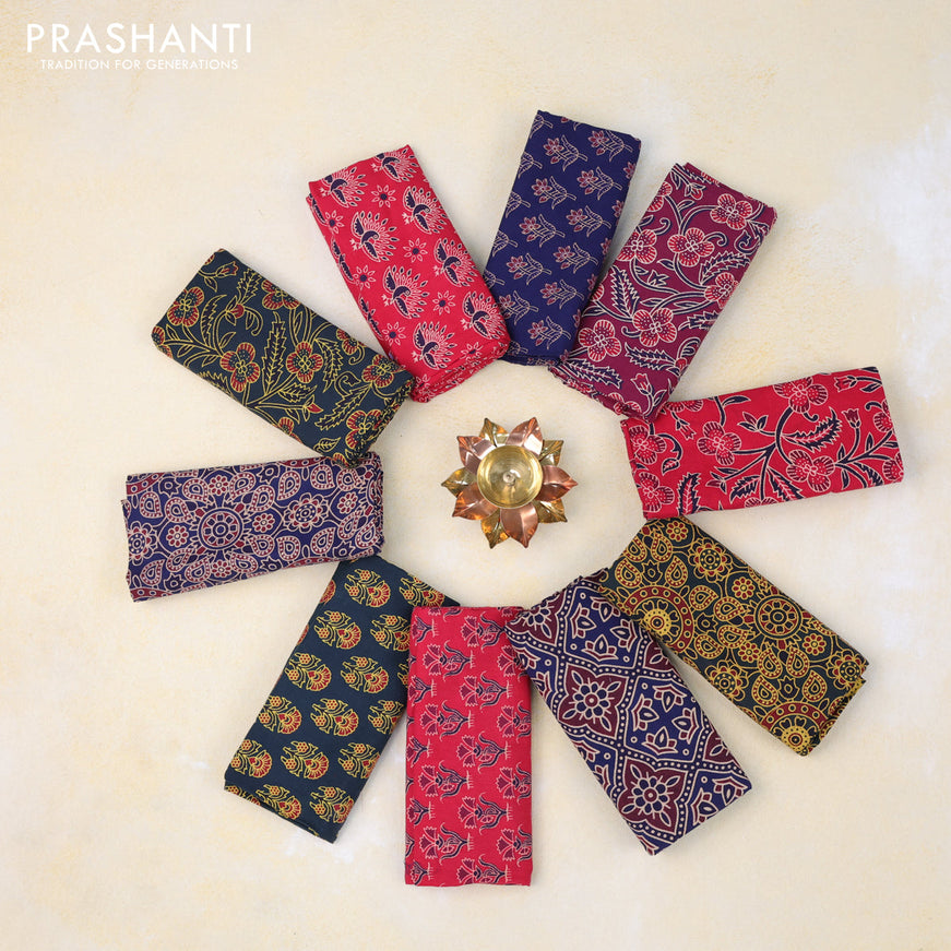 Kalamkari cotton blouse bits multi colour - pack of 10