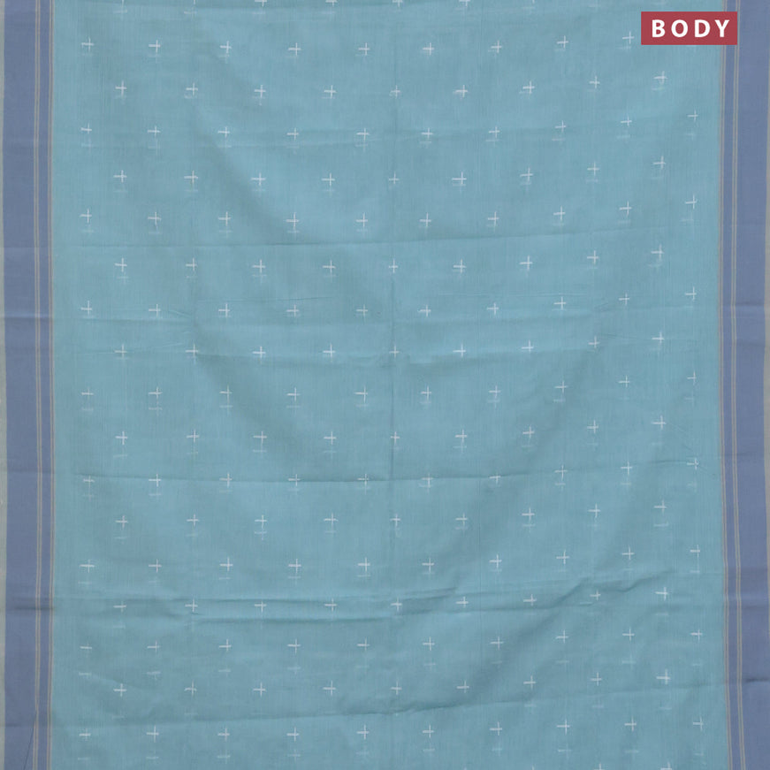 Khadi cotton sarees teal blue shade and grey with thread woven buttas and woven border