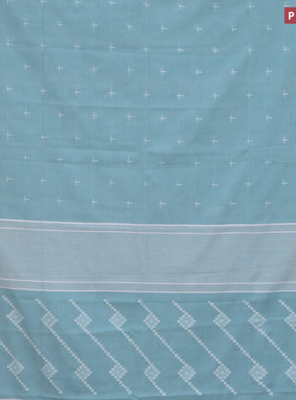 Khadi cotton sarees teal blue shade and grey with thread woven buttas and woven border