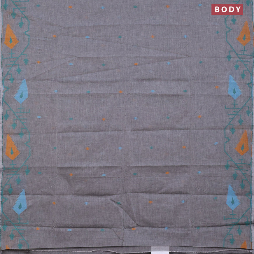 Khadi cotton sarees dark grey with thread woven buttas and woven border