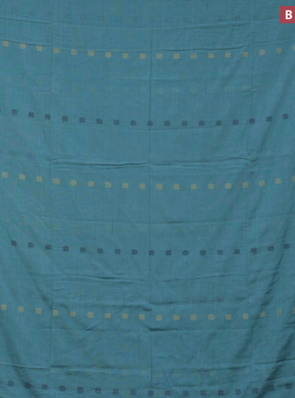 Khadi cotton sarees teal blue with thread woven floral buttas and woven border