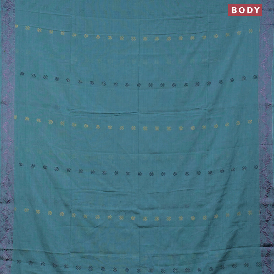 Khadi cotton sarees teal blue with thread woven floral buttas and woven border