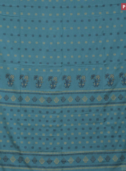 Khadi cotton sarees teal blue with thread woven floral buttas and woven border