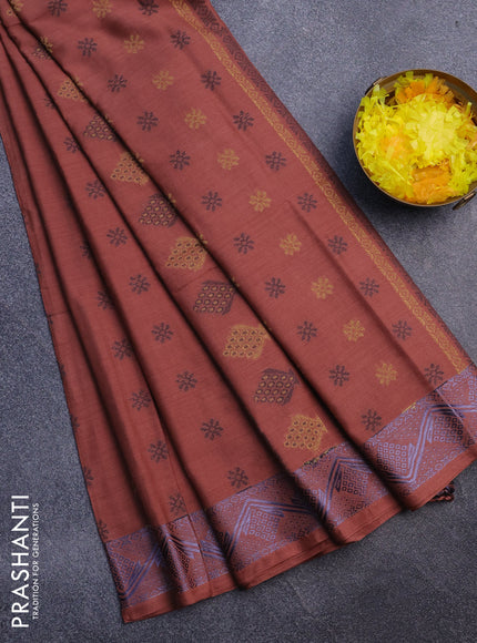 Khadi cotton sarees rust shade with thread woven floral buttas and woven border