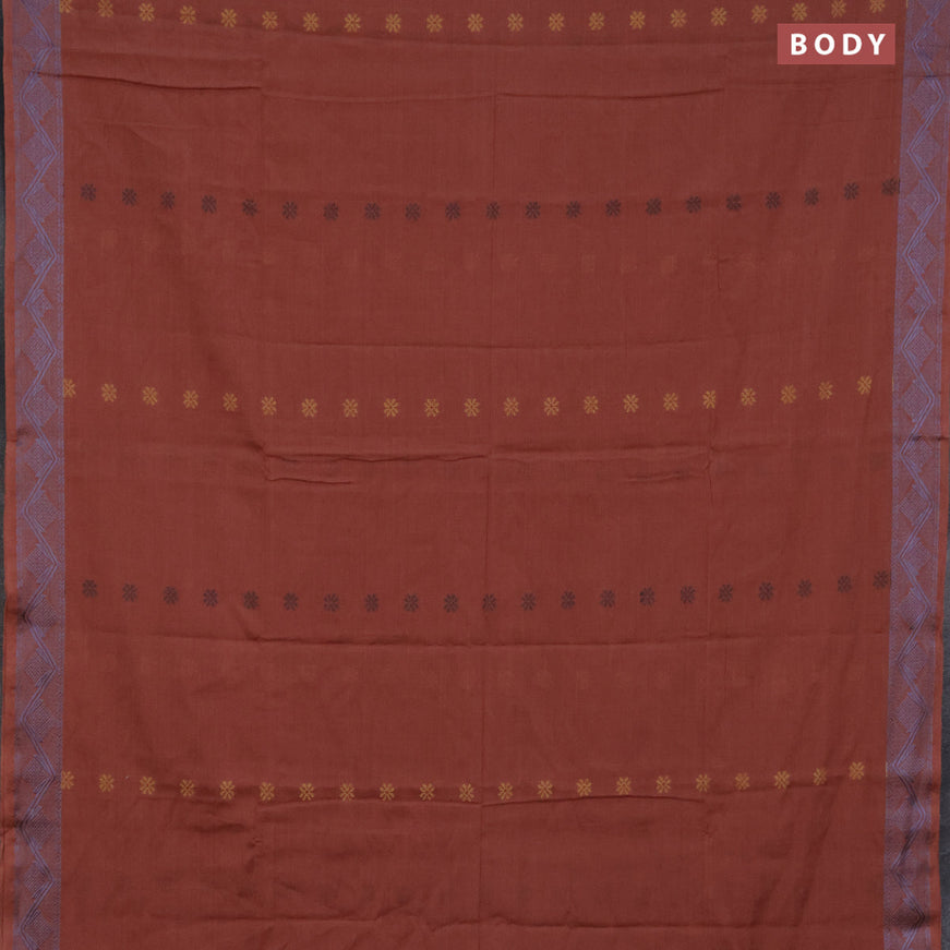 Khadi cotton sarees rust shade with thread woven floral buttas and woven border