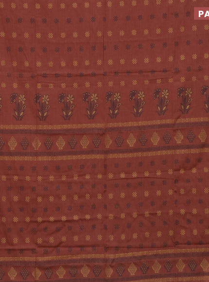 Khadi cotton sarees rust shade with thread woven floral buttas and woven border