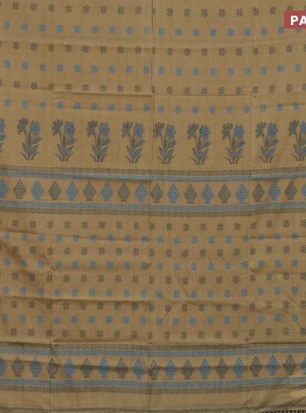 Khadi cotton sarees beige with thread woven floral buttas and woven border