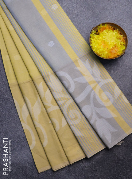 Khadi cotton sarees mustard shade with allover thread woven buttas in borderless style