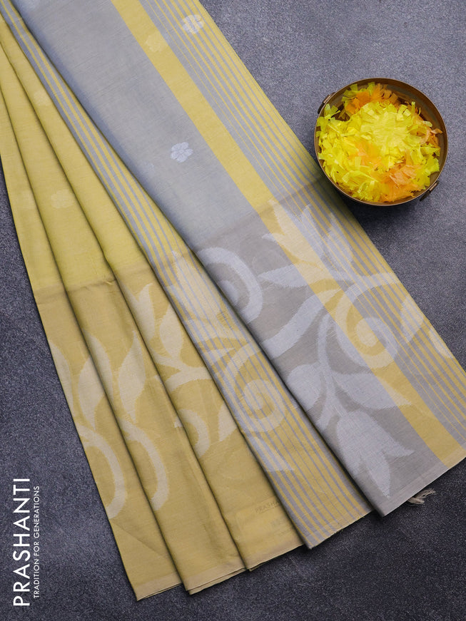 Khadi cotton sarees mustard shade with allover thread woven buttas in borderless style