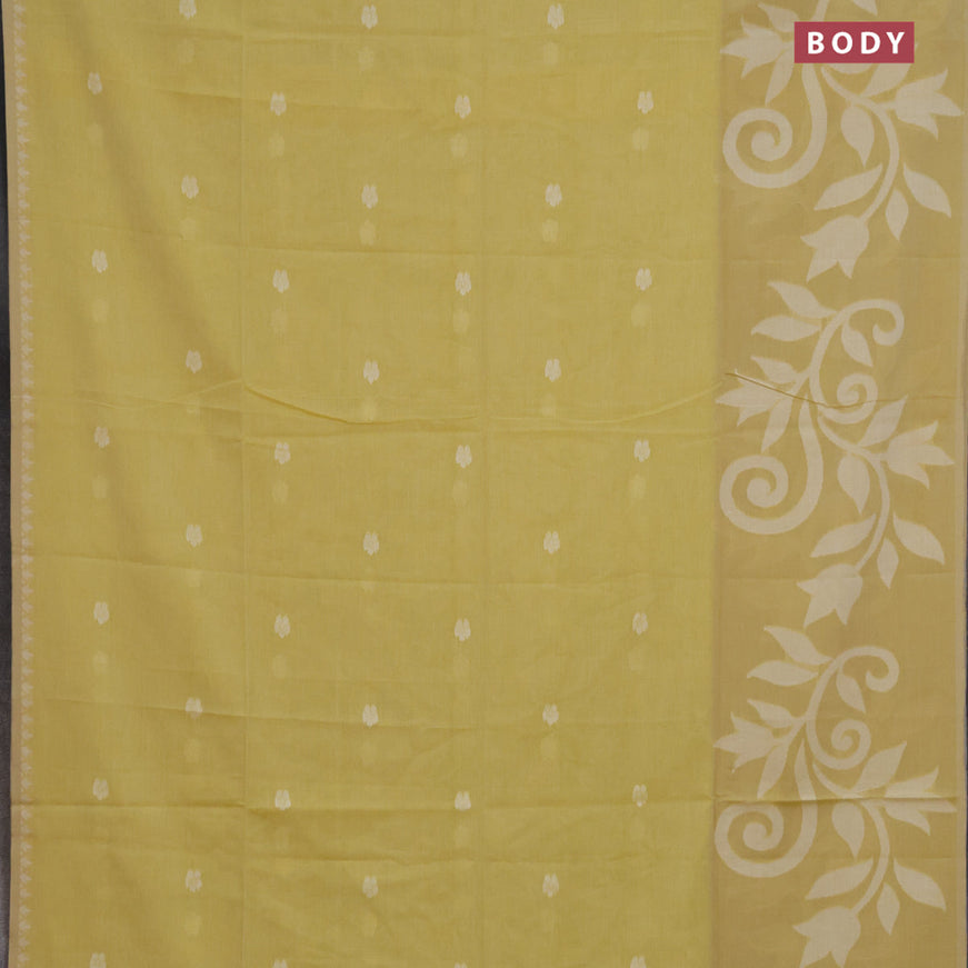 Khadi cotton sarees mustard shade with allover thread woven buttas in borderless style