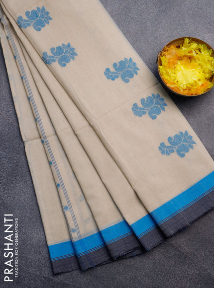 Khadi cotton sarees beige with allover thread weaves and simple border