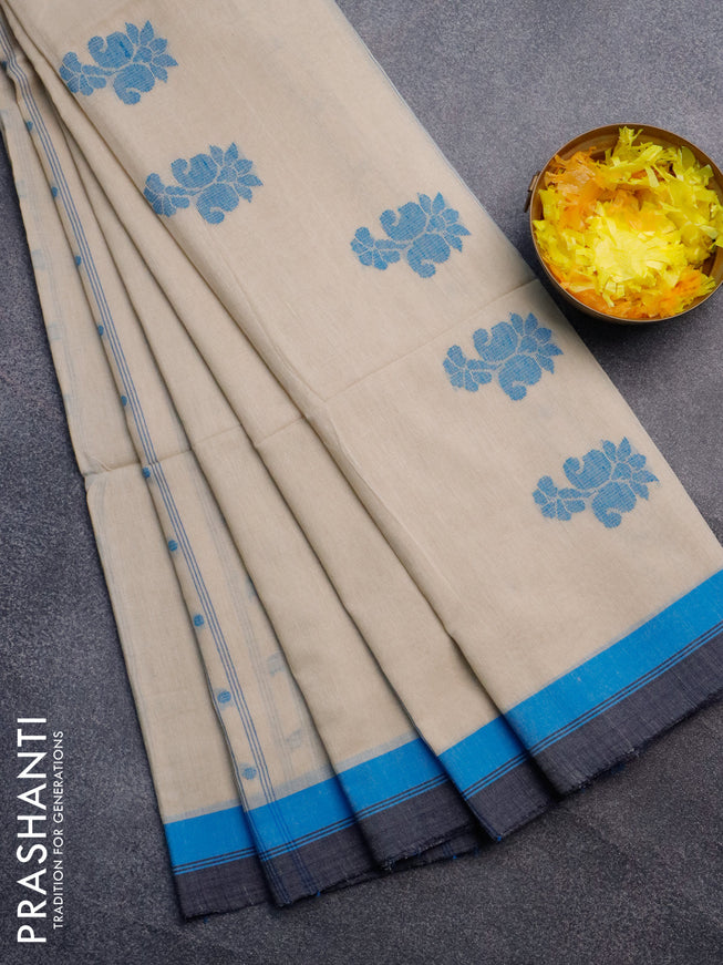 Khadi cotton sarees beige with allover thread weaves and simple border