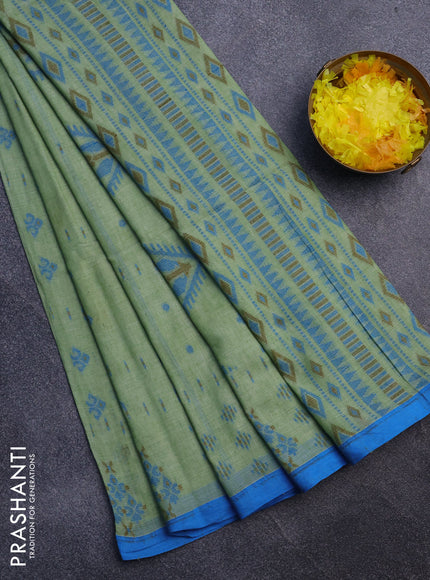 Khadi cotton sarees green shade and cs blue with allover thread woven butta weaves and simple border