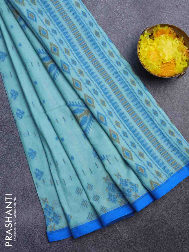 Khadi cotton sarees teal blue and cs blue with allover thread woven butta weaves and simple border