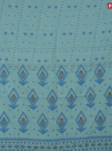 Khadi cotton sarees teal blue and cs blue with allover thread woven butta weaves and simple border