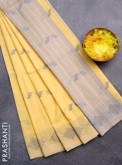 Khadi cotton sarees yellow with allover thread woven buttas and thread woven border