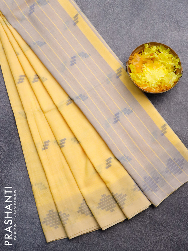 Khadi cotton sarees yellow with allover thread woven buttas and thread woven border