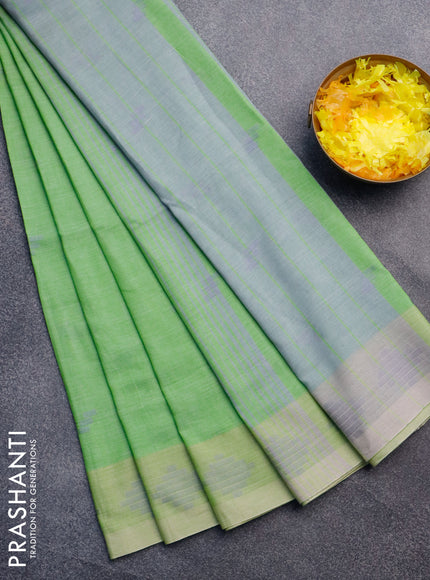 Khadi cotton sarees green shade with allover thread woven buttas and thread woven border