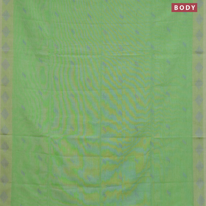 Khadi cotton sarees green shade with allover thread woven buttas and thread woven border