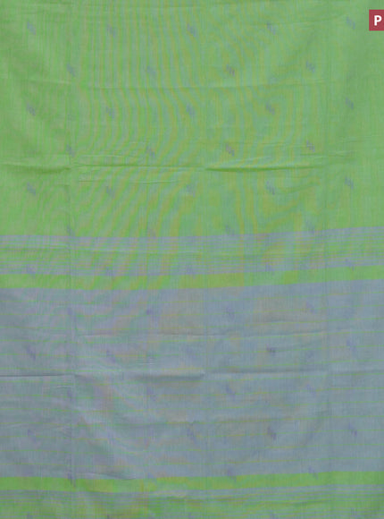 Khadi cotton sarees green shade with allover thread woven buttas and thread woven border