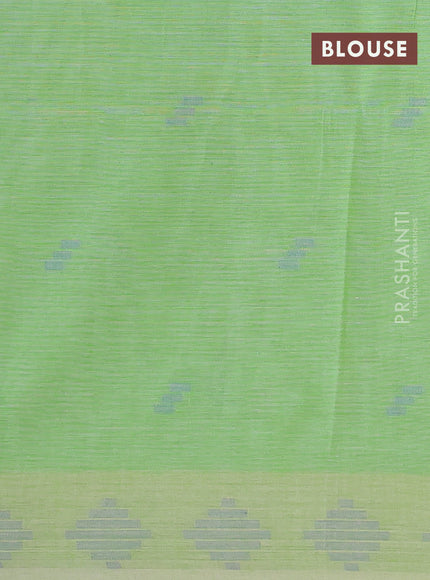 Khadi cotton sarees green shade with allover thread woven buttas and thread woven border