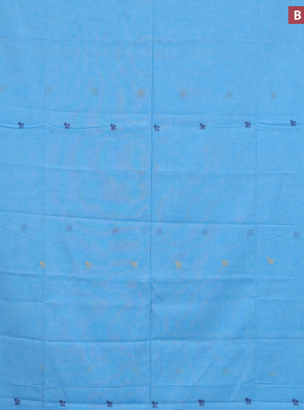 Khadi cotton sarees light blue with thread woven buttas and piping border