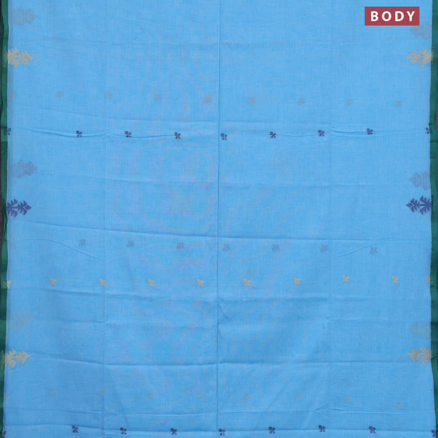 Khadi cotton sarees light blue with thread woven buttas and piping border