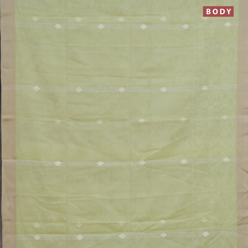 Khadi cotton sarees pista green and beige with allover thread weaves and simple border