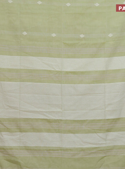 Khadi cotton sarees pista green and beige with allover thread weaves and simple border