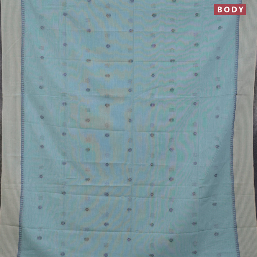 Khadi cotton sarees pastel blue and beige with thread woven buttas and simple border