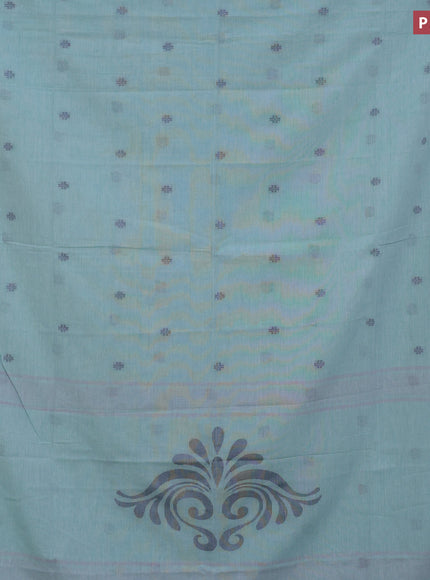 Khadi cotton sarees pastel blue and beige with thread woven buttas and simple border