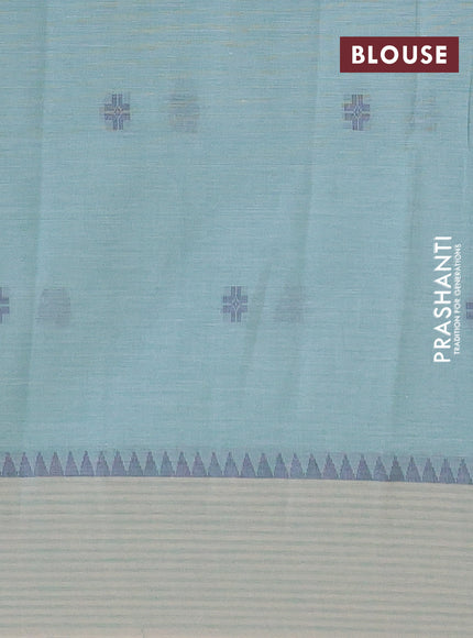 Khadi cotton sarees pastel blue and beige with thread woven buttas and simple border