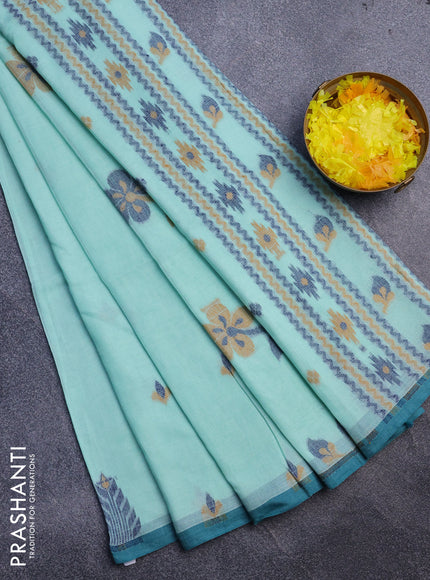 Khadi cotton sarees pastel green with thread woven buttas and simple border