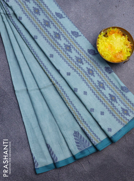 Khadi cotton sarees teal blue and teal green with thread woven buttas and simple border