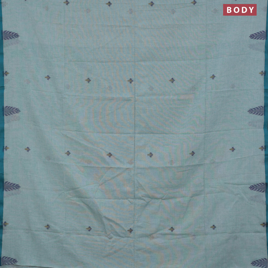 Khadi cotton sarees teal blue and teal green with thread woven buttas and simple border