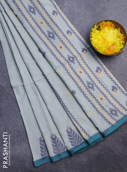 Khadi cotton sarees dual shade of grey with thread woven buttas and simple border