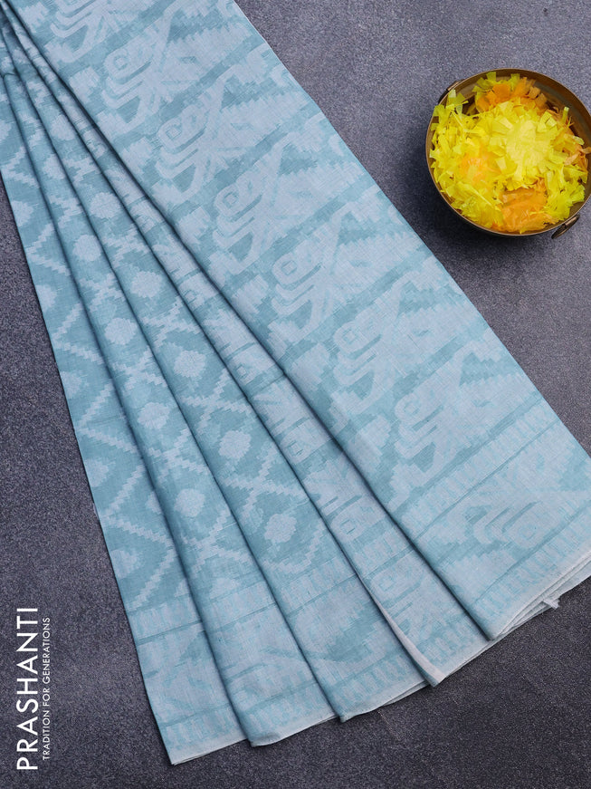 Khadi cotton sarees pastel blue with allover thread weaves and thread woven border