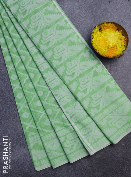 Khadi cotton sarees teal green with allover thread weaves and thread woven border