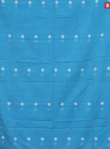 Khadi cotton sarees teal blue with thread woven buttas and simple border