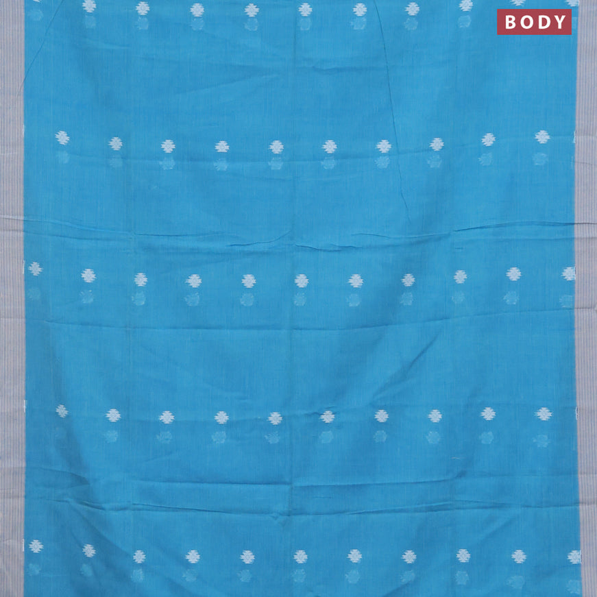 Khadi cotton sarees teal blue with thread woven buttas and simple border