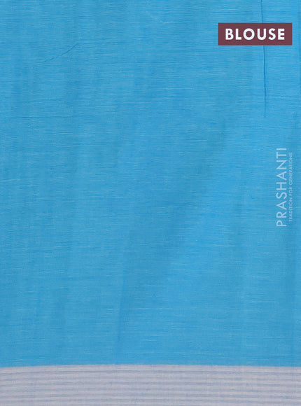 Khadi cotton sarees teal blue with thread woven buttas and simple border