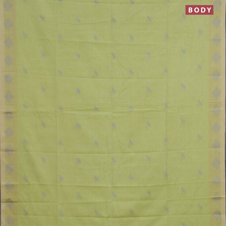 Khadi cotton sarees lime gree with thread woven buttas and simple border