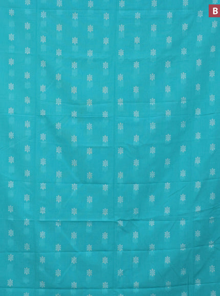 Khadi cotton sarees teal blue with thread woven floral buttas and simple border