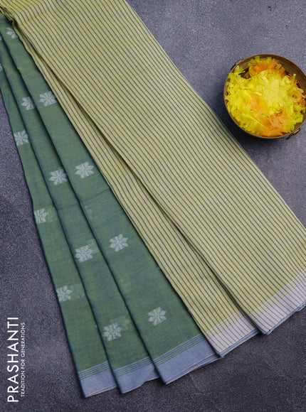 Khadi cotton sarees dual shade of green and dual shade of grey with thread woven floral buttas and simple border